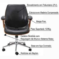 Kit 02 Cadeiras de Escritório Com Regulagem de Altura Preto - 3