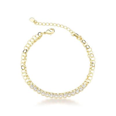 Pulseira Dupla Com Rivieira Banhada A Ouro 18k