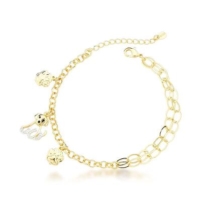 Pulseira Com Cachorro E Patas Banhada A Ouro 18k - 18cm