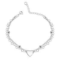 Pulseira Dupla Bolas 3mm E Corações Prata 925 - 1