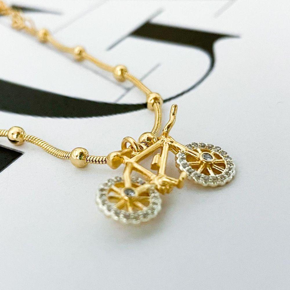 Pulseira Com Delicada Bicicleta Cravejada Com Zirconias Banhada Ouro 18k - 3