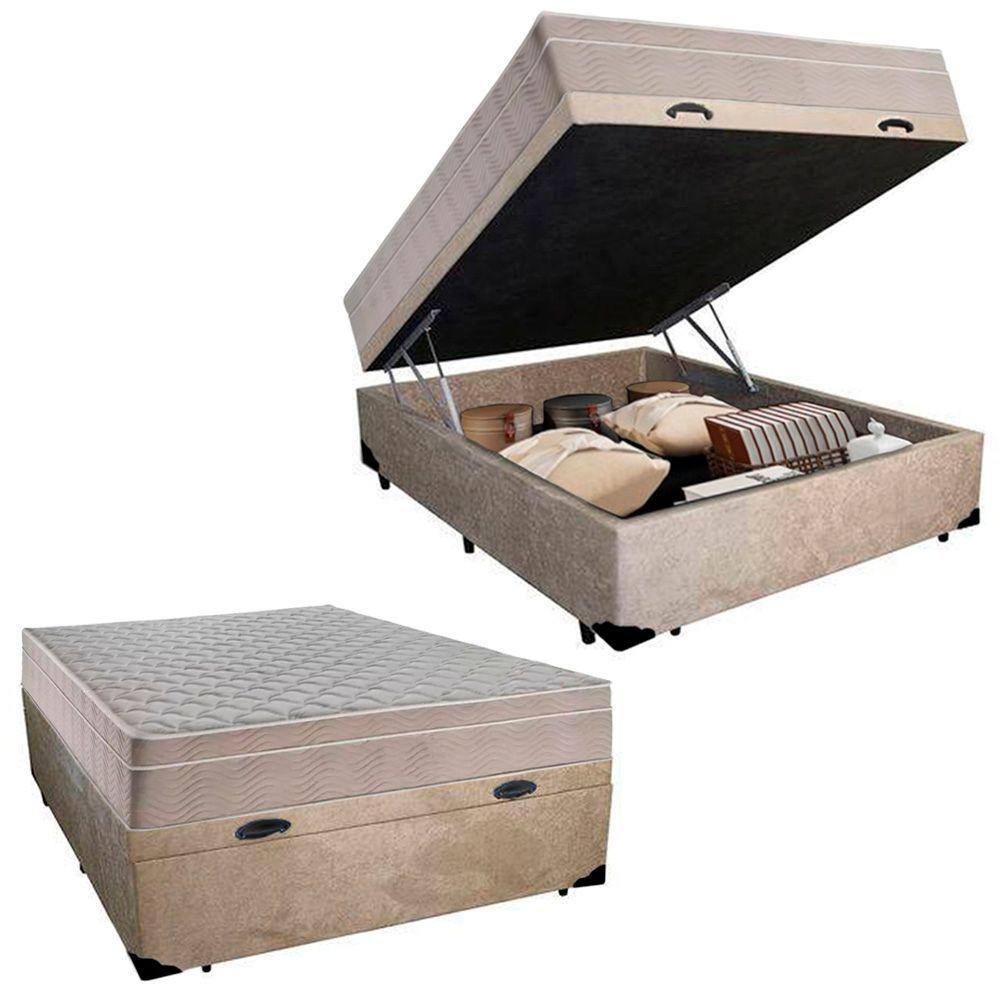 Cama Box Baú Casal Suede + Colchão Sereneprime Molas Ensacadas 138x188x69 Bege. - 1