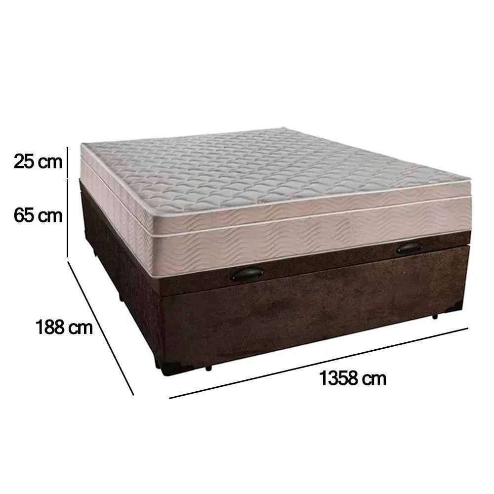 Cama Box Baú Casal Suede + Colchão Sereneprime Molas Ensacadas 138x188x69 Cor:marrom - 5