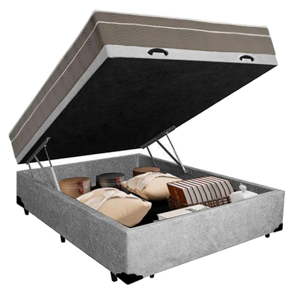 Cama Box Baú Casal Suede + Colchão Sereneprime Molas Ensacadas 138x188x69 Cinza. - 3