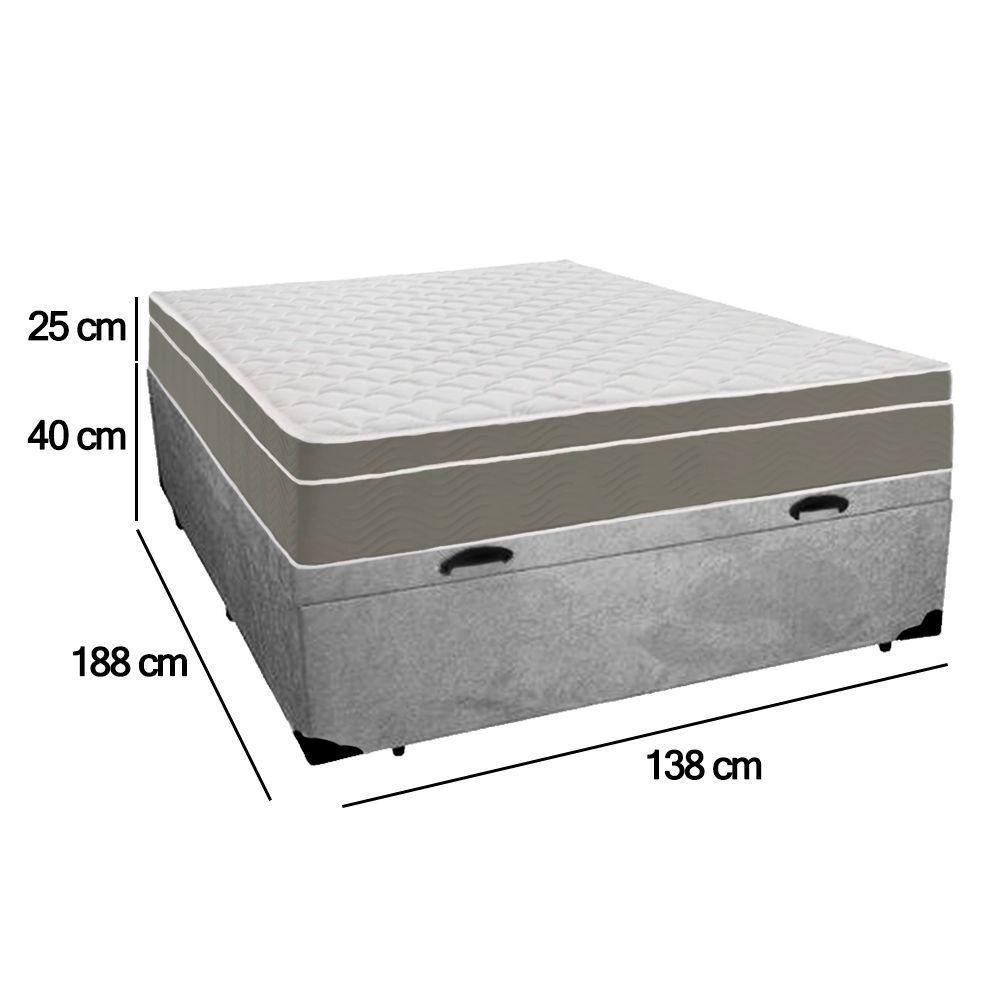Cama Box Baú Casal Suede + Colchão Sereneprime Molas Ensacadas 138x188x69 Cinza - 3