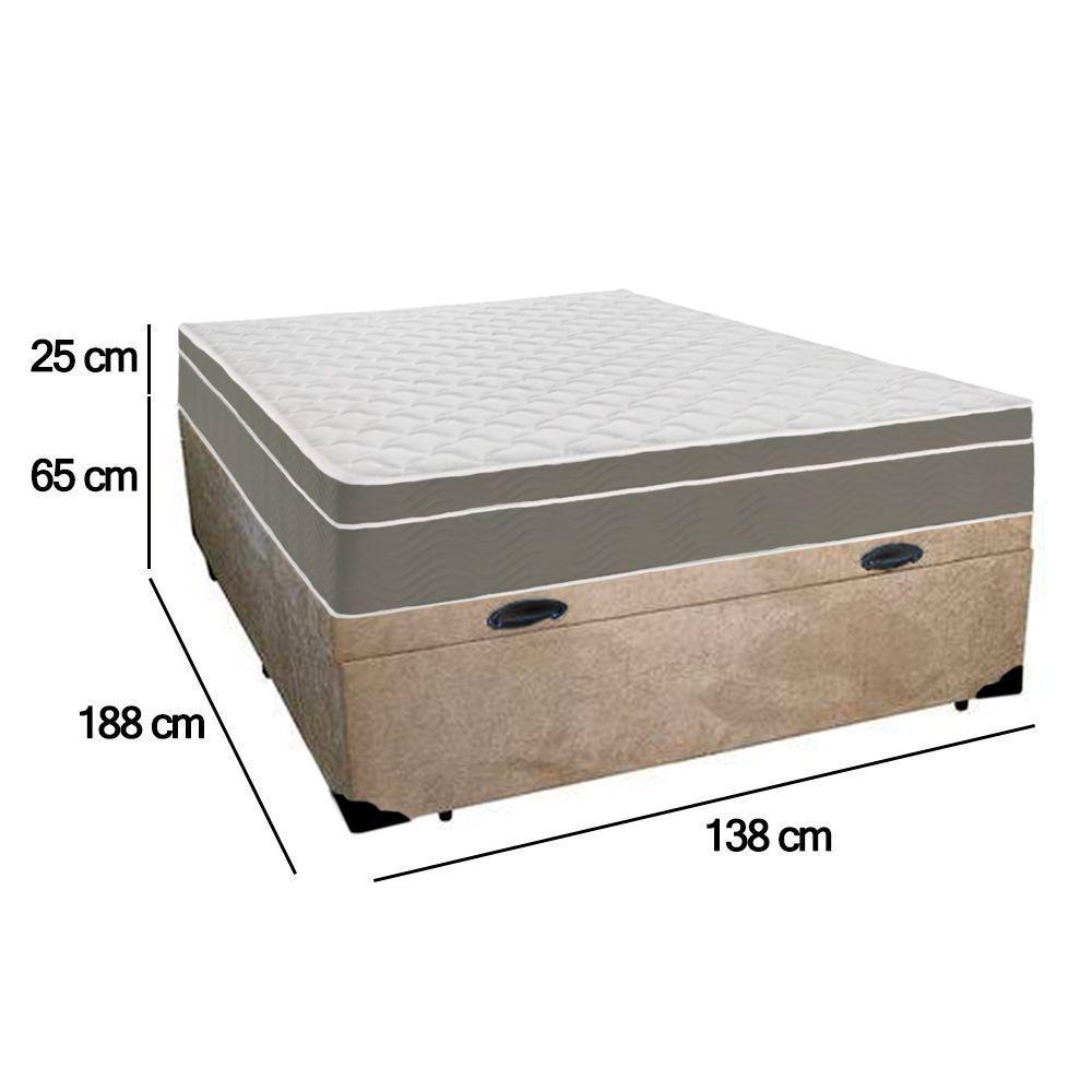 Cama Box Baú Casal Suede + Colchão Sereneprime Molas Ensacadas 138x188x69 Bege - 5