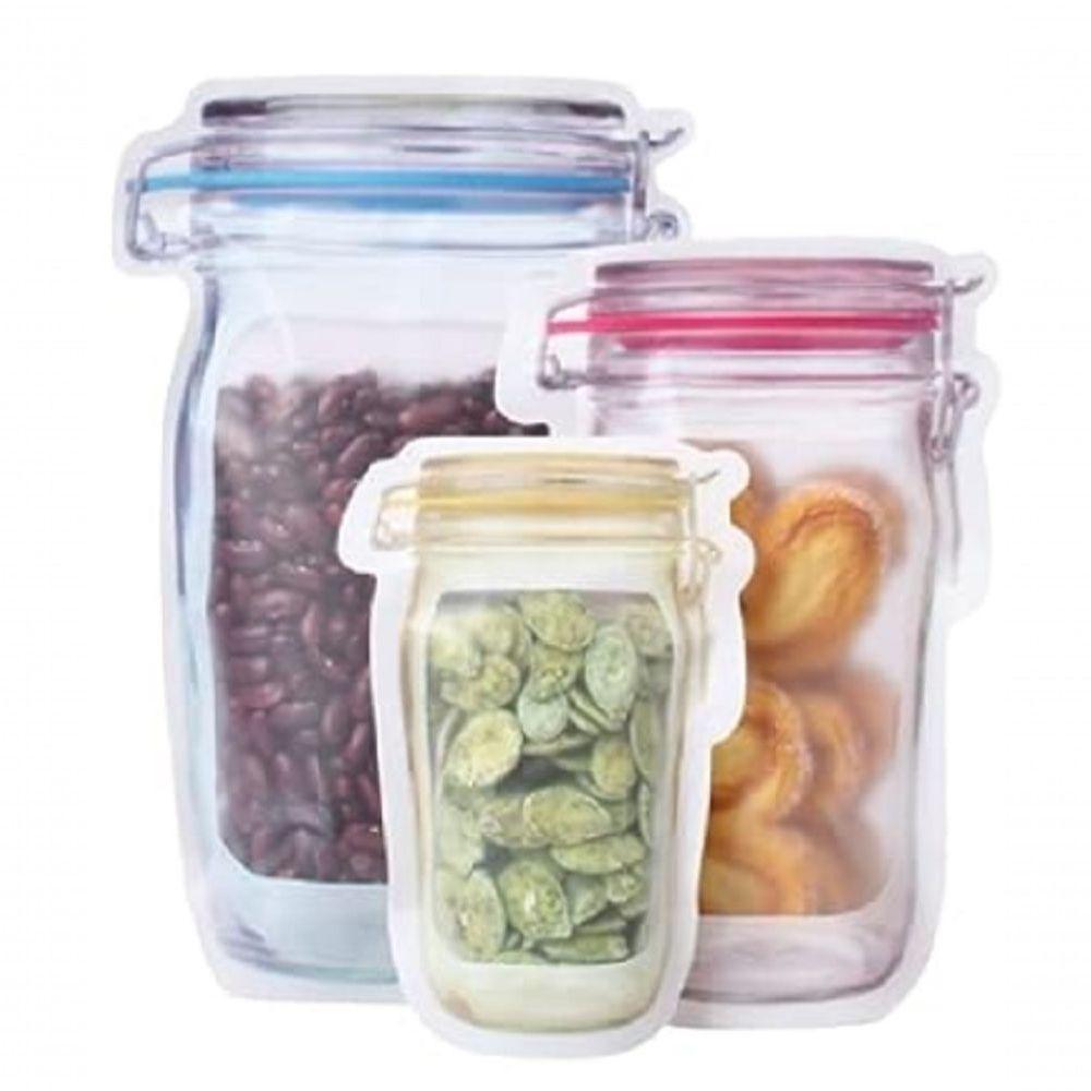 Kit 3 Saco Plástico Alimentos Reutilizável Porta Alimentos Grãos Legumes Temperos Com Lacre Zip - 1