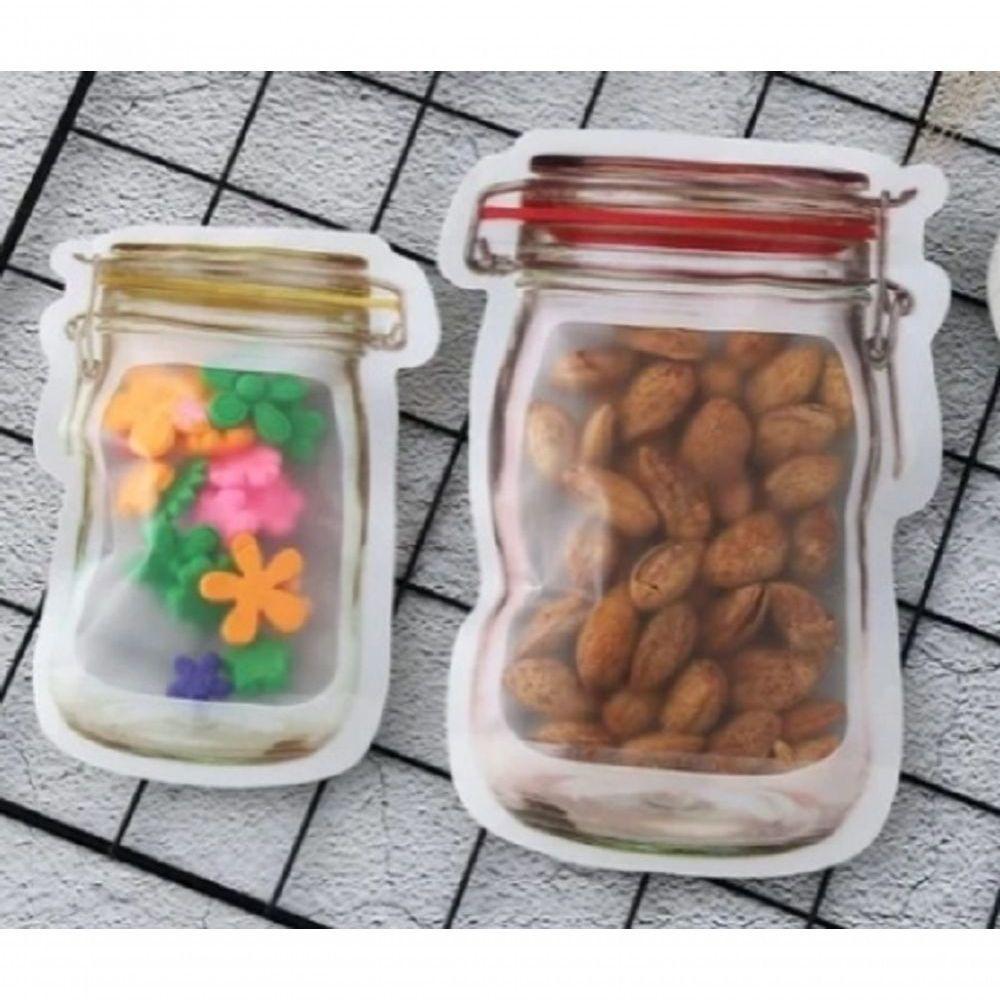 Kit 3 Saco Plástico Alimentos Reutilizável Porta Alimentos Grãos Legumes Temperos Com Lacre Zip - 3