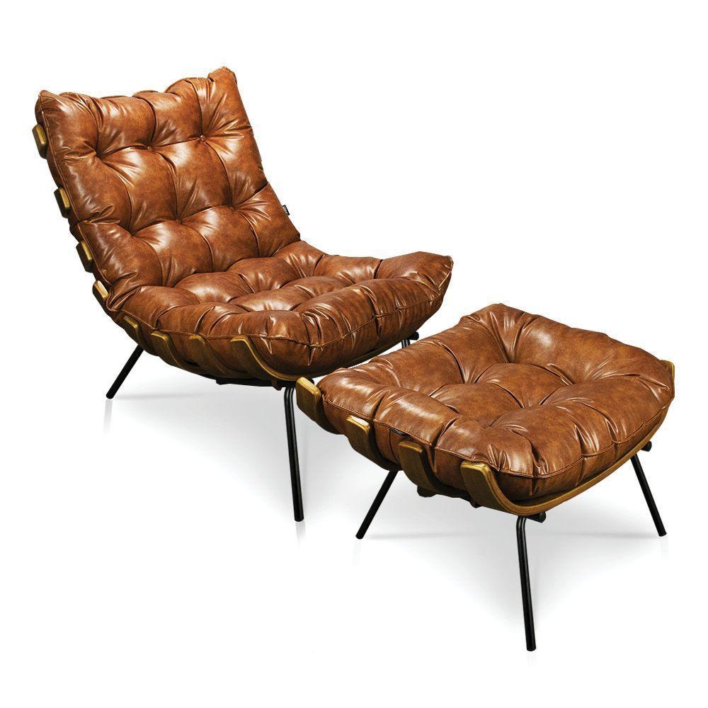 Kit Poltrona Costela Com Puff Para Sala Couríssimo Nozes - 1