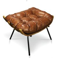 Kit Poltrona Costela Com Puff Para Sala Couríssimo Nozes