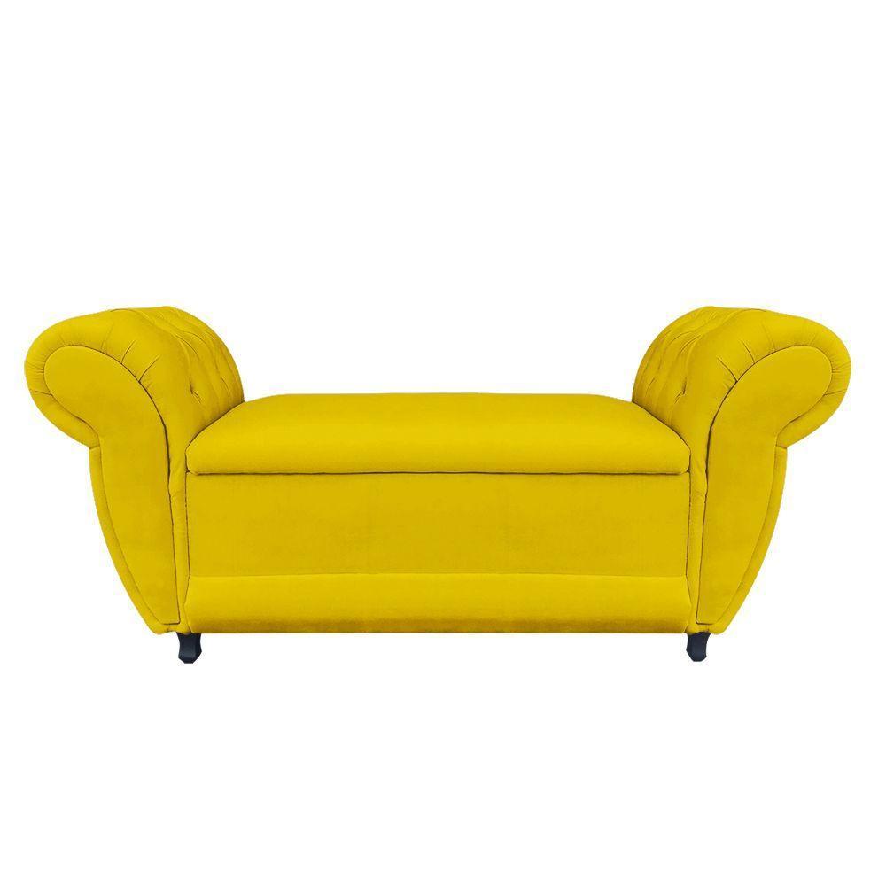 Divã Recamier Com Baú Grécia 1,55 Cm Suede Amarelo - 1