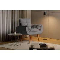 Kit 2 Poltronas Opalas Com Puff Redondo Linho Chumbo - 2