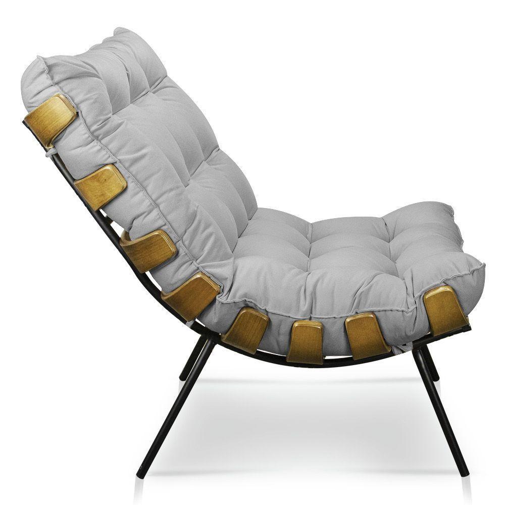 Kit Poltrona Costela Com Puff Para Sala Suede Cinza - 5