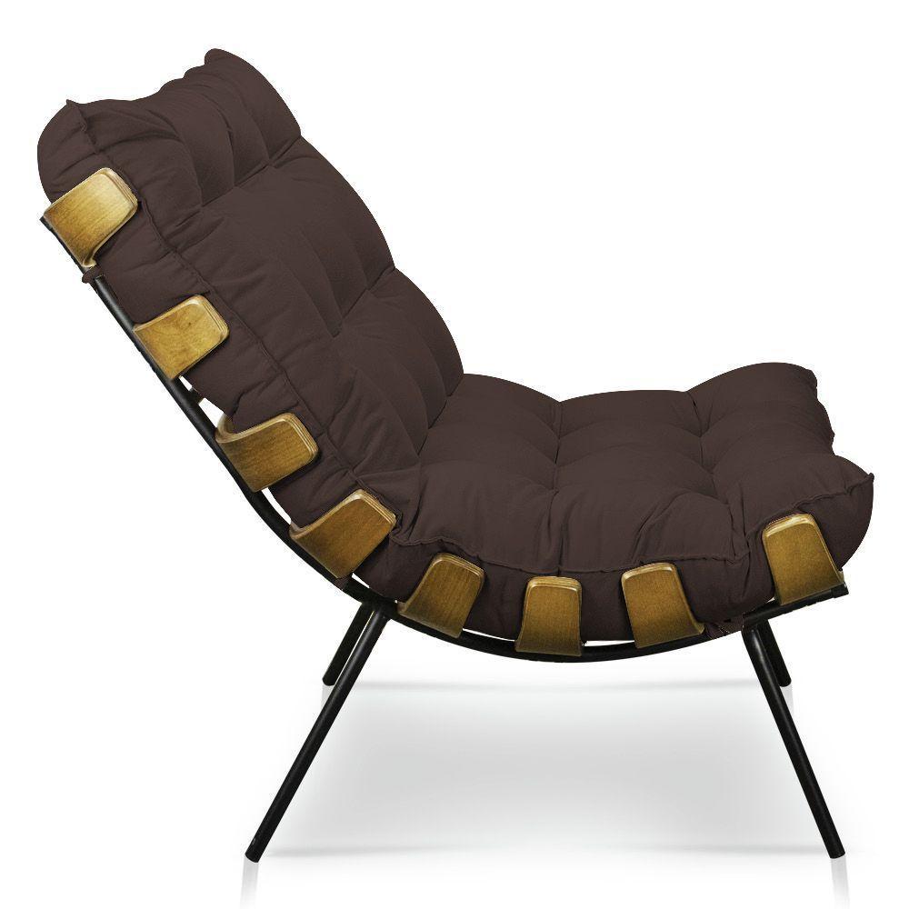 Kit Poltrona Costela Com Puff Para Sala Suede Marrom - 8
