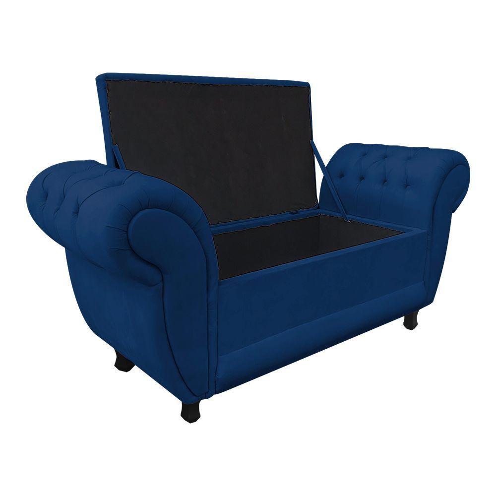 Divã Recamier Com Baú Grécia 1,55 Cm Suede Azul Marinho - 2