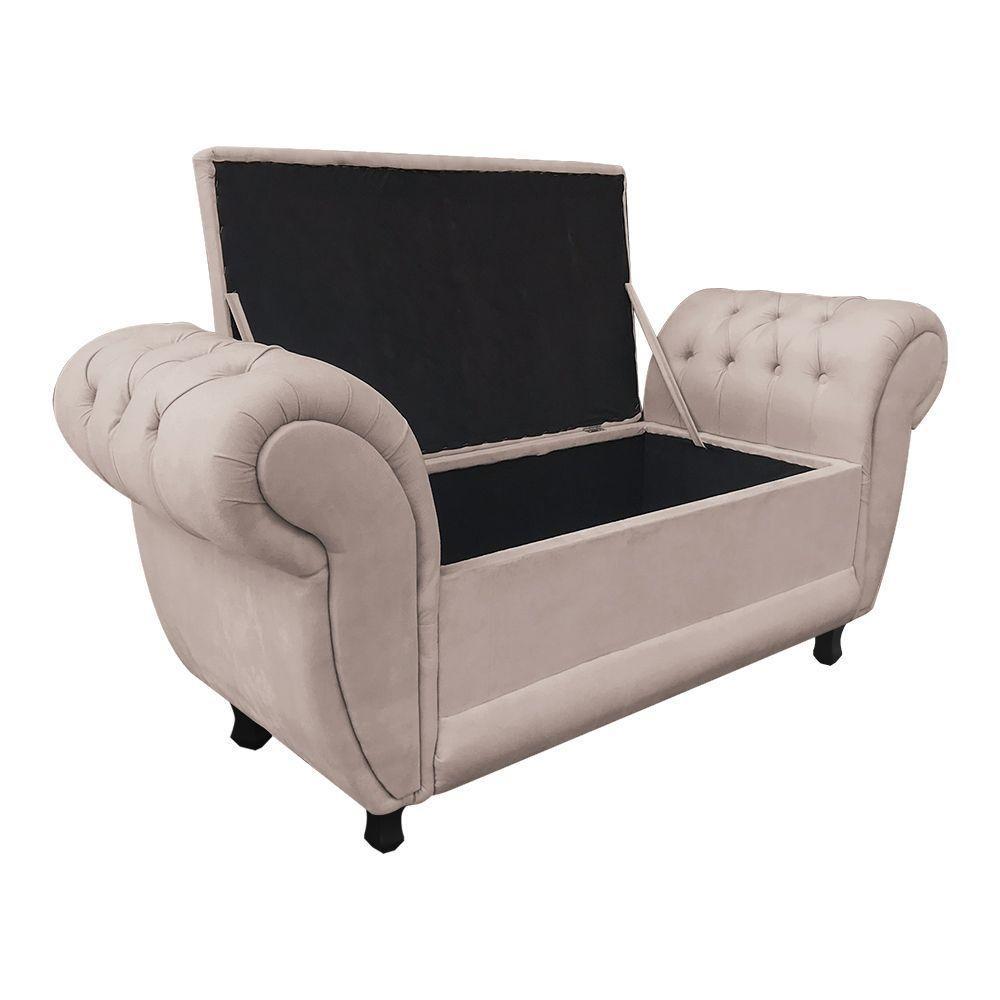 Divã Recamier Com Baú Grécia 1,55 Cm Suede Bege - 3