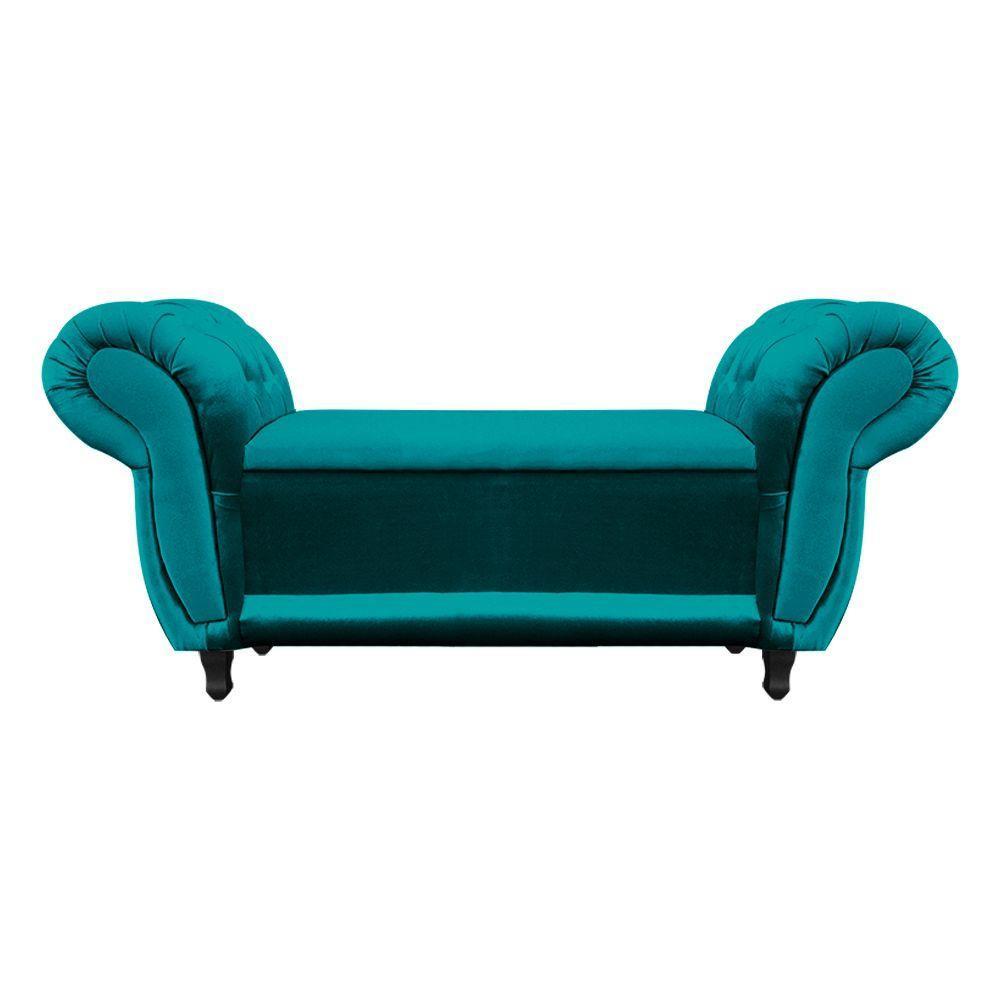 Divã Recamier Com Baú Grécia 1,55 Cm Suede Azul Acetinado - 1