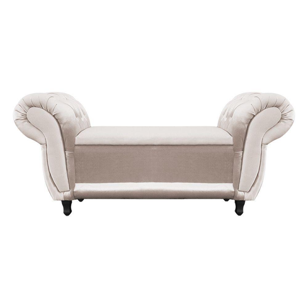 Divã Recamier Com Baú Grécia 1,55 Cm Suede Bege Acetinado - 1