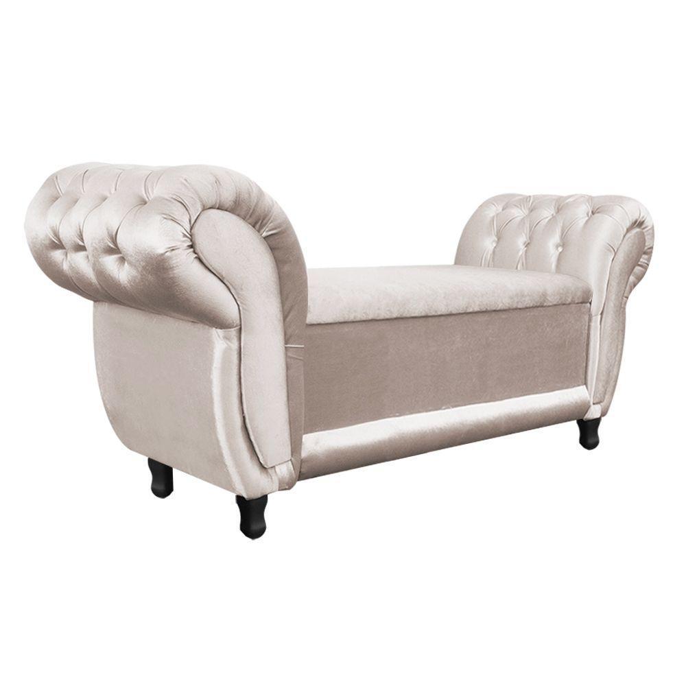 Divã Recamier Com Baú Grécia 1,55 Cm Suede Bege Acetinado - 4