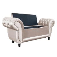 Divã Recamier Com Baú Grécia 1,55 Cm Suede Bege Acetinado - 2