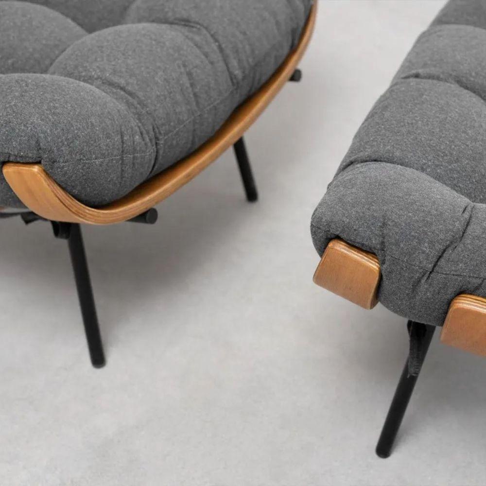 Kit Poltrona Costela Com Puff Para Sala Linho Chumbo - 3