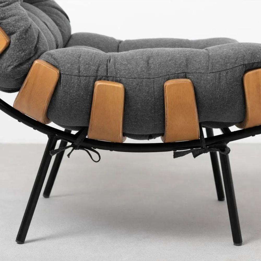 Kit Poltrona Costela Com Puff Para Sala Linho Chumbo - 5