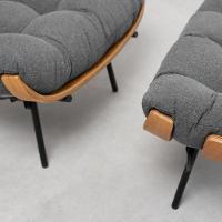 Kit Poltrona Costela Com Puff Para Sala Linho Chumbo - 3