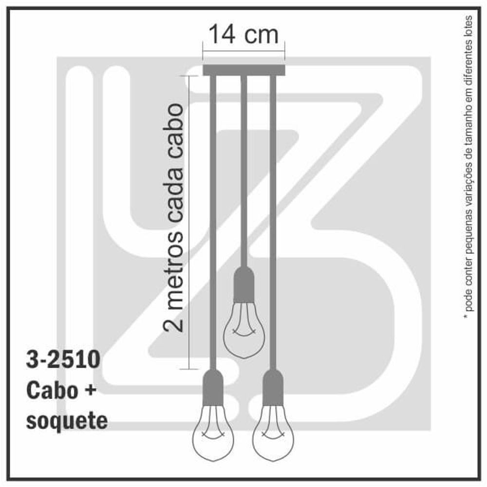 Lustre Aranha Com 3 Pendentes (2m Cabo Preto + Soquetes + Canopla) - 3