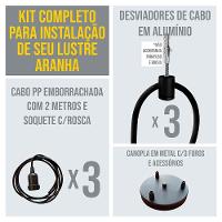 Lustre Aranha Com 3 Pendentes (2m Cabo Preto + Soquetes + Canopla) - 2