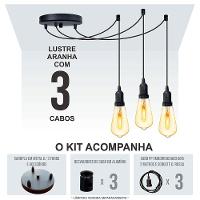 Lustre Aranha Com 3 Pendentes (2m Cabo Preto + Soquetes + Canopla) - 6