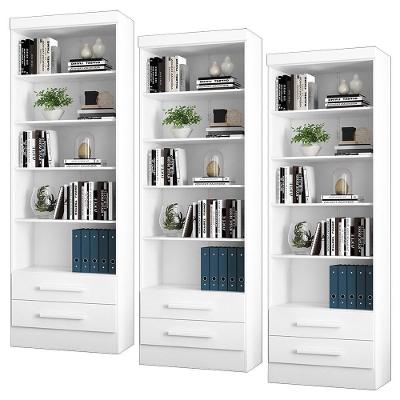 Kit 3 Estantes Livreiro Multiuso 2 Gavetas E 5 Prateleiras Fancy Q01 Branco - Mpozenato