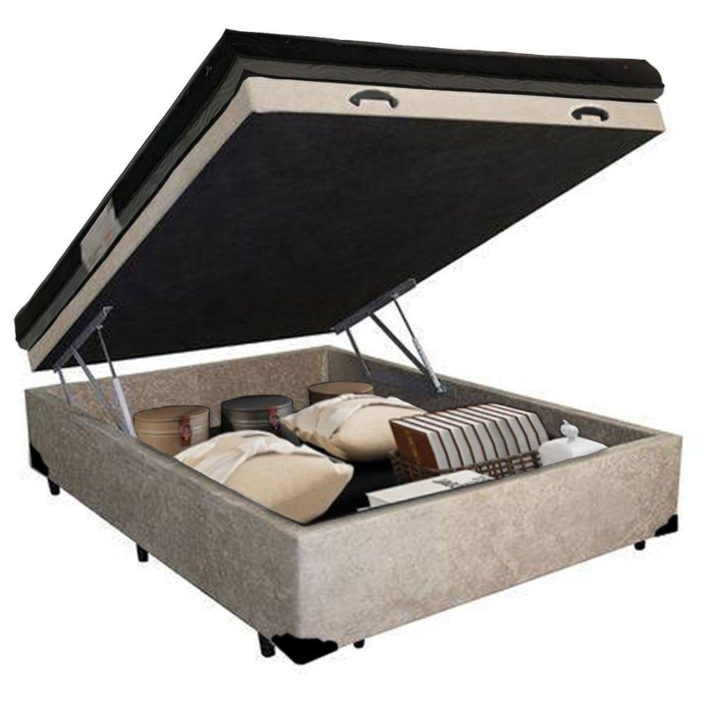 Cama Baú Casal Suede + Colchão Casal Ortobom Iso Dupla Face 60x138x188 bege - 6