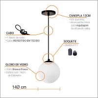 Pendente Globo Esfera De Vidro Fumê 14cm - Branco - 3