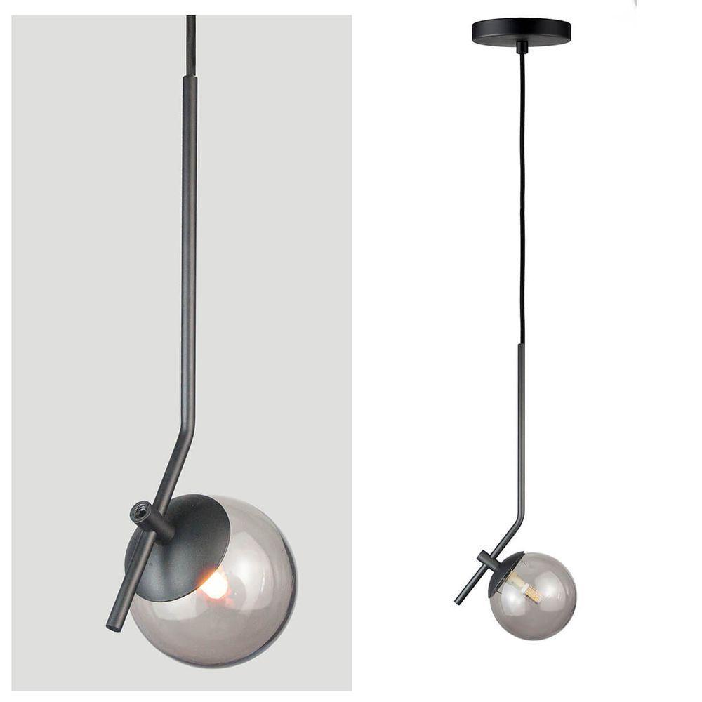 Pendente On Ly Preto Com Globo Esfera De Vidro Fume - 4