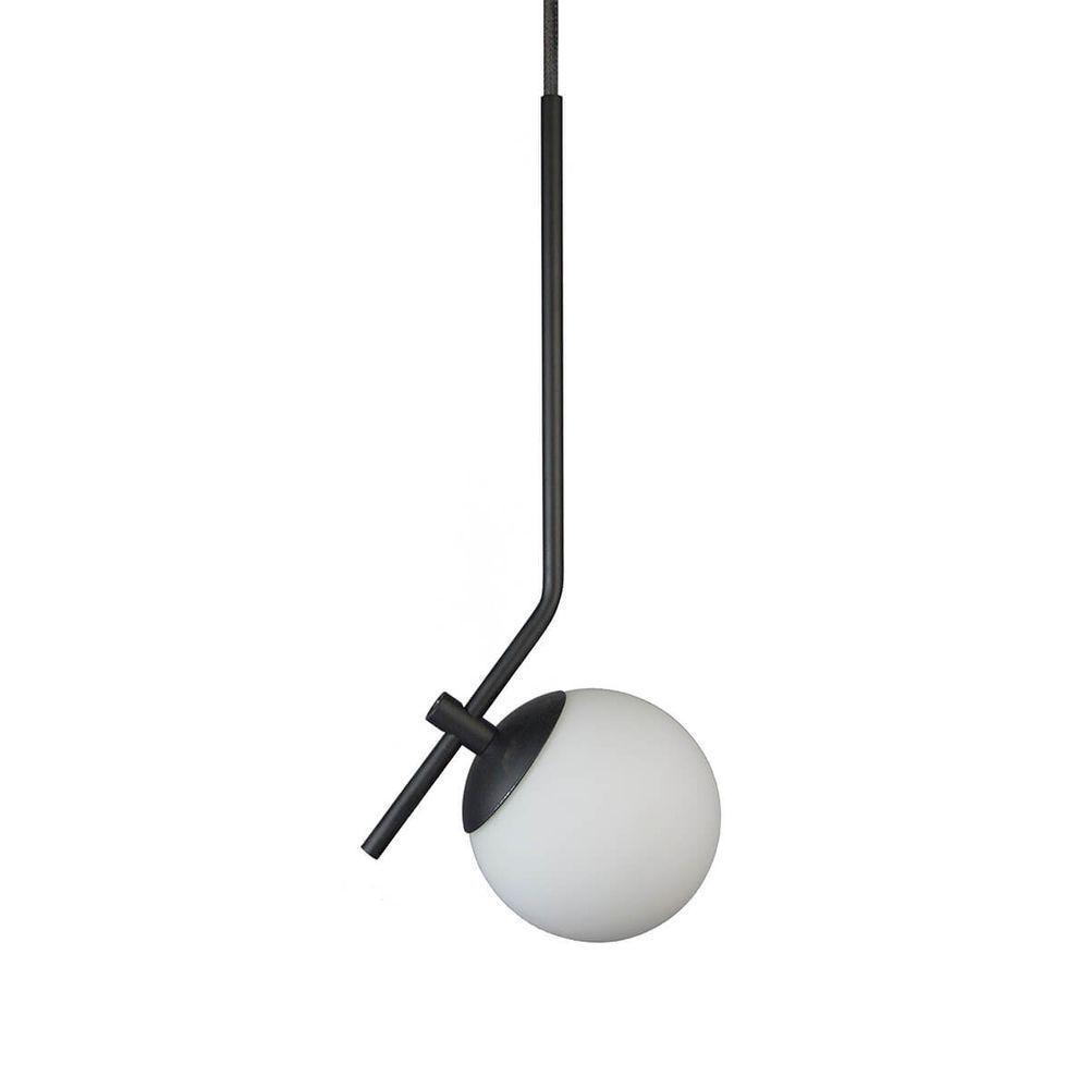 Pendente On Ly Preto Com Globo Esfera De Vidro Branco - 1