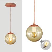 Pendente Bronze C/ Globo De Vidro Ambar De 14cm + Led 2w - 1