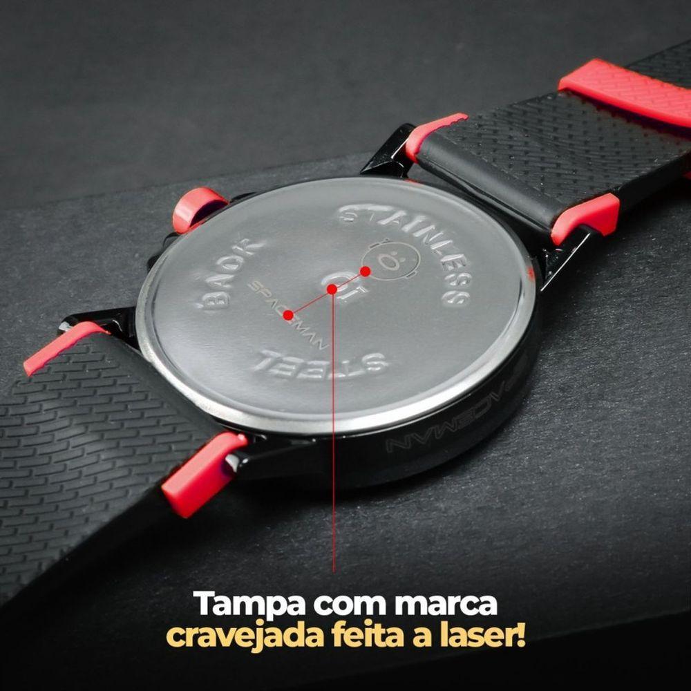 Qualidade Premium Relógio Masculino Silicone Preto Aço Inox Analogico Casual Vermelho - 4