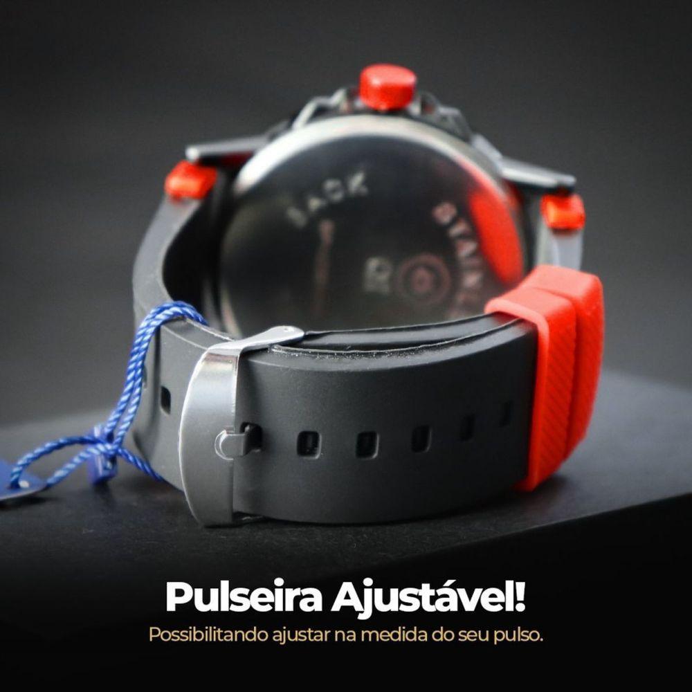 Qualidade Premium Relógio Masculino Silicone Preto Aço Inox Analogico Casual Vermelho - 5