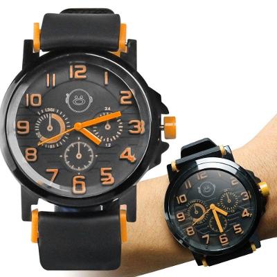 Relogio Aço Inox Preto Silicone Laranja Ajustavel