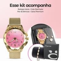 Relogio Feminino Prova Dagua Dourado + Pulseira Casual Moda Coração Silicone Presente - 8
