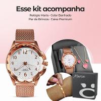 Relogio Feminino Prova Dagua Banhado + Colar + Pulseira + Caixa Zirconia Moda Presente