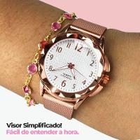 Relogio Feminino Prova Dagua Banhado + Colar + Pulseira + Caixa Zirconia Moda Presente - 5