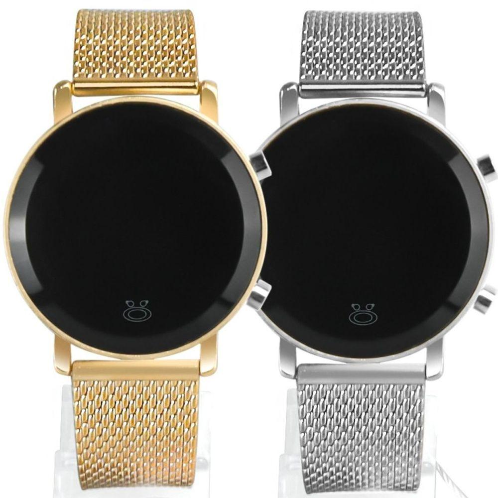 Relogio Dourado Led Aço + Relogio Digital Feminino Silicone Pulseira Ajustavel Casual - 1