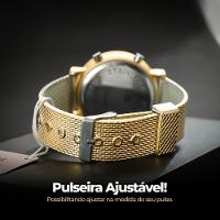 Relogio Dourado Led Aço + Relogio Digital Feminino Silicone Pulseira Ajustavel Casual