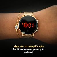 Relogio Dourado Led Aço + Relogio Digital Feminino Silicone Pulseira Ajustavel Casual - 5
