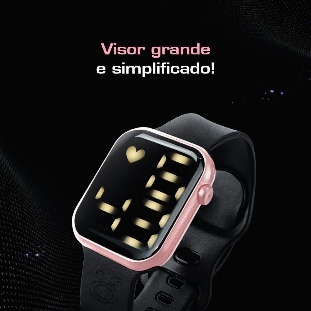 Relogio Prova Dagua Digital Rosa Silicone Feminino Led Ajustavel Moda - 4