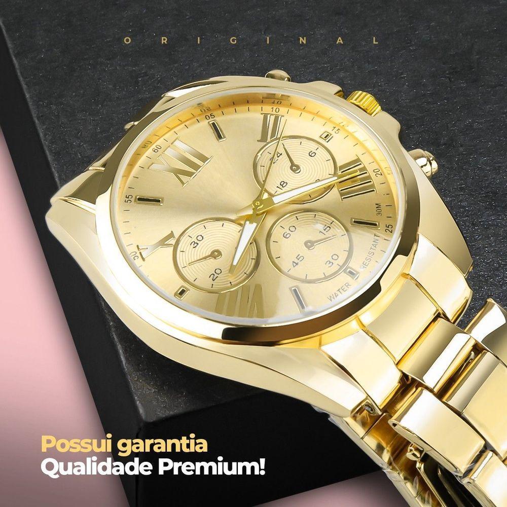 Feminino Relogio Aço Banhado Prova Dagua Casual Resistente Dourado - 4