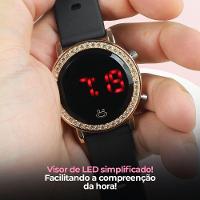 Relogio Feminino Digital Banhado Led Strass Redondo Aço Inox Premium Casual Led Moda - 2