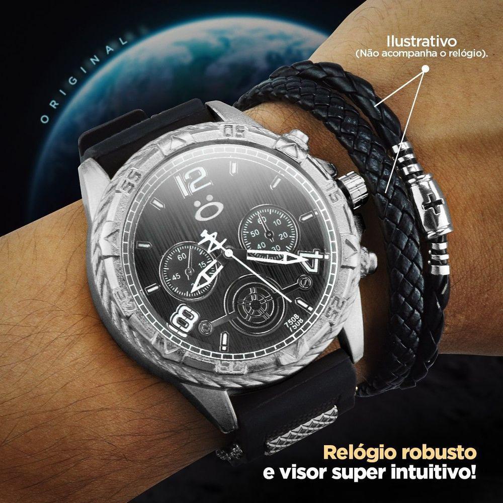 Relogio Masculino Aço Prata + Cordao Crucifixo Pulseira Ajustavel Casual Social Presente - 4