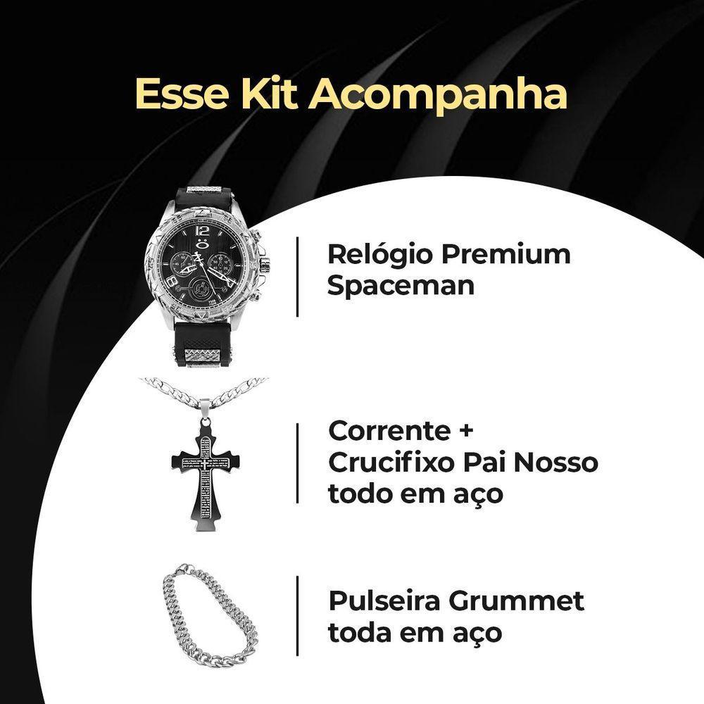 Relogio Masculino Aço Prata + Cordao Crucifixo Pulseira Ajustavel Casual Social Presente - 8